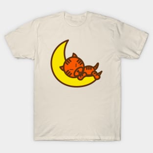 Sleepy Tiger on Moon T-Shirt